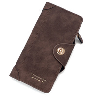 Brown Women&#39;s Long Zipper Wallet with Button Closure - PU Leather Multi-Compartment Clutch Purse