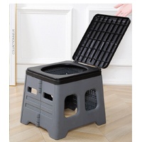 Grey Portable Folding Outdoor Toilet with Lid - Heavy Duty 150kg Capacity