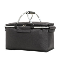 Black Portable Aluminum Foil Insulated Picnic Basket with Zipper Lid, 40x20x23cm