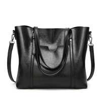 Black Fashionable Soft Leather Women's Handbag, Large Capacity Shoulder &amp; Crossbody Tote, Casual Bucket Bag