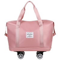 Pink Large Capacity Travel Bag with Expandable Design, Waterproof &amp; Wet-Dry Separation, 360° Spinner Wheels - Ideal for Students, Business, and Matern