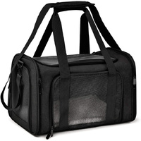 XL Black Portable Foldable Pet Carrier Bag - Large Capacity Travel Carrier for 2 Small Pets, Comfortable and Stylish Cat Backpack, Foldable &amp; Easy to 