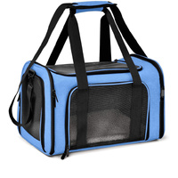 XL Blue Portable Foldable Pet Carrier Bag - Large Capacity Travel Carrier for 2 Small Pets, Comfortable and Stylish Cat Backpack, Foldable &amp; Easy to C