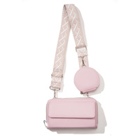 Light Pink 2-piece combination new mobile phone shoulder bag niche design one-shoulder messenger bag mobile phone bag multi-function wide shoulder str