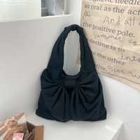 Black Women&#39;s Bowknot Shoulder Bag - New Sweet Style, Large Capacity Canvas Tote Bag, Commuter Single Shoulder Handbag