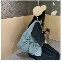 Blue Women&#39;s Bowknot Shoulder Bag - New Sweet Style, Large Capacity Canvas Tote Bag, Commuter Single Shoulder Handbag