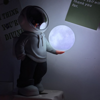 Holding the romantic moon (grey top + navy blue pants) Creative Astronaut Bluetooth Speaker with 3D Starry Sky Lighting, Portable Wireless Moon Lamp S