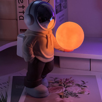 Holding the romantic moon (beige top + brown pants) Creative Astronaut Bluetooth Speaker with 3D Starry Sky Lighting, Portable Wireless Moon Lamp Spea
