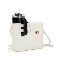 White Portable Beverage Bottle Cup Holder Bag | Trendy Crossbody Design for Daily Commute（No water cup）