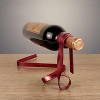 Red Modern Ribbon Wine Bottle Holder - Creative Floating Wine Rack for Home and Bar Décor