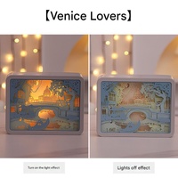 Venice Lovers 3D Paper Carving Night Light - USB Or Battery Powered Decorative Bedside Lamp | Atmosphere Lamp for Bedroom | Creative Starry Night and 