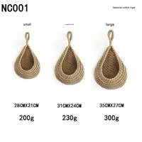 Khaki 3-Piece Wall-Mounted Cotton Rope Storage Baskets – Large, Medium, and Small Hand-Woven Fruit/Vegetable/Storage Nets (Large weight 300g, Medium w