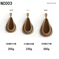 Khaki 3-Piece Wall-Mounted Cotton Rope Storage Baskets – Large, Medium, and Small Hand-Woven Fruit/Vegetable/Storage Nets (Large weight 300g, Medium w