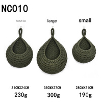 Green 3-Piece Wall-Mounted Cotton Rope Storage Baskets – Large, Medium, and Small Hand-Woven Fruit/Vegetable/Storage Nets (Large weight 300g, Medium w
