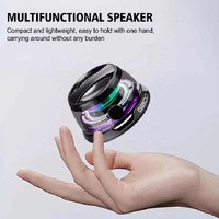Black Portable Mini Bluetooth Speaker with Magnetic Base, High-Quality Bass and Surround Sound, Colorful Ambient Lighting, USB Rechargeable, 6-Hour Ba