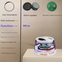 White Portable Mini Bluetooth Speaker with Magnetic Base, High-Quality Bass and Surround Sound, Colorful Ambient Lighting, USB Rechargeable, 6-Hour Ba