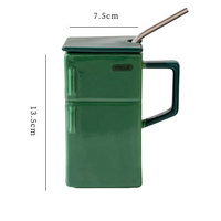 Green Creative Retro Refrigerator Ceramic Mug with Lid and Straw – 550ml Coffee Cup – Unique Gift for Couples or Office Use
