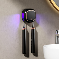 Black Square UV-C Toothbrush Sterilizer Holder with Drying Function - Dual-Slot Wall-Mounted Design, USB Rechargeable, Compact and Portable