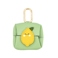 Lemon Pattern Green Cute Multifunctional Mini Leather Coin Purse with Keychain for Lipstick, Bluetooth Earbuds, and Small Essentials