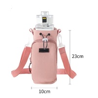 Pink Portable Outdoor Water Bottle Holder Bag with Adjustable Shoulder Strap, Nylon Waterproof Material, 121g Lightweight, 23cm Height for Travel and 