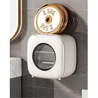 Light Khaki Wall-Mounted Bathroom Tissue Box - Waterproof Paper Towel Dispenser with Storage Shelf, No-Drill Design(Tissue Box Only)