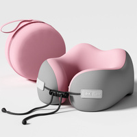 Pink And Grey Portable U-Shaped Memory Foam Travel Pillow - Ergonomic Neck Support for Airplane, Car, Office - Lightweight &amp; Compact with Storage Box