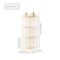 Off White Hanging Dustproof Storage Bag - Multi-Layer Organizer for Bags, Clothes &amp; Accessories, 3-Tier Non-Woven Fabric