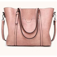Elegant PU Leather Tote Bag with Detachable Strap - Pink