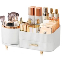 White Rotating Makeup Organizer Box - Multi-Compartment Cosmetic Storage