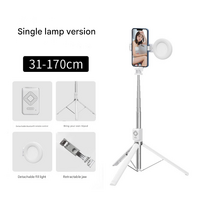 White Single Light 3-in-1 Bluetooth Selfie Stick with Tripod and Remote Control - Adjustable for Smartphones