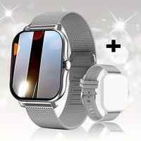 Steel Bracelet With Silicone Strap Silver Smart Fitness Watch with Large Display - 24 Sport Modes, Heart Rate Monitor &amp; More