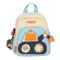White-blue Kids&#39; Cartoon Backpack - Adorable Excavator Design with Spacious Compartments