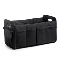 Black Foldable Car Trunk Organizer - Multi-Compartment Storage Box with Handles
