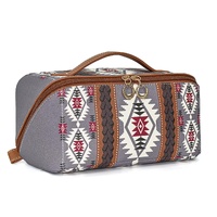 Purple Boho Travel Cosmetic Bag - Large Waterproof Makeup Organizer with Handle