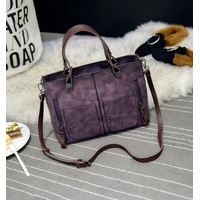 Purple Women's Classic PU Leather Tote Bag with Double Handles - Multi-Pocket Shoulder Bag in Black