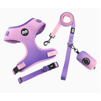 L Purple-pink Adjustable Soft Pet Harness with Leash &amp; Poop Bag Dispenser