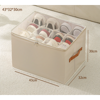 Beige Multi-Compartment Shoe Organizer Storage Box - Space-Saving and Convenient for Closet Organization