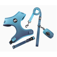 L Blue Adjustable Soft Pet Harness with Leash &amp; Poop Bag Dispenser