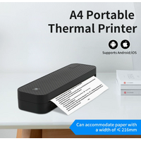 Black A4 Portable Thermal Printer for Android/iOS - Compact and Wireless, Supports Paper Width ≤ 216mm