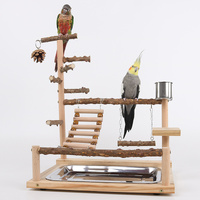 Natural Wooden Bird Play Stand - Multi-Level Parrot Perch with Toys &amp; Ladder