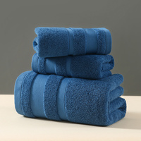 Blue Luxury 3-Piece 100% Cotton Towel Set - Bath, Hand &amp; Face Towels