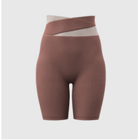 L Caramel Color-Block High-Waist Yoga Shorts - Seamless Scrunch Butt Anti-Chafing Workout Shorts