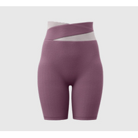 M Purple Color-Block High-Waist Yoga Shorts - Seamless Scrunch Butt Anti-Chafing Workout Shorts