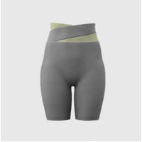 M Grey Color-Block High-Waist Yoga Shorts - Seamless Scrunch Butt Anti-Chafing Workout Shorts