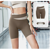 L cocacolor Color-Block High-Waist Yoga Shorts - Seamless Scrunch Butt Anti-Chafing Workout Shorts