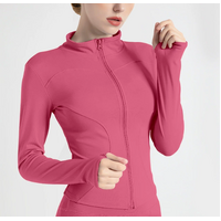 L Rose-red High-Stretch Slim Fit Yoga Jacket - Full Zip Workout Sports Jacket for Women