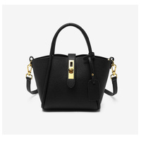 Black Genuine Leather Women&#39;s Handbag - Stylish Bucket Bag with Top Handle and Crossbody Strap