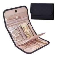 Black Portable Travel Jewelry Organizer Roll - Foldable Jewelry Storage Pouch for Earrings, Rings, and Necklaces(Jewellery is a shooting prop and is n