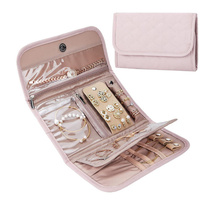 Pink Portable Travel Jewelry Organizer Roll - Foldable Jewelry Storage Pouch for Earrings, Rings, and Necklaces(Jewellery is a shooting prop and is no