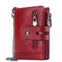 Red Genuine Leather Tri-Fold Wallet - Fashionable Multi-Card Men&#39;s and Women&#39;s Wallet
